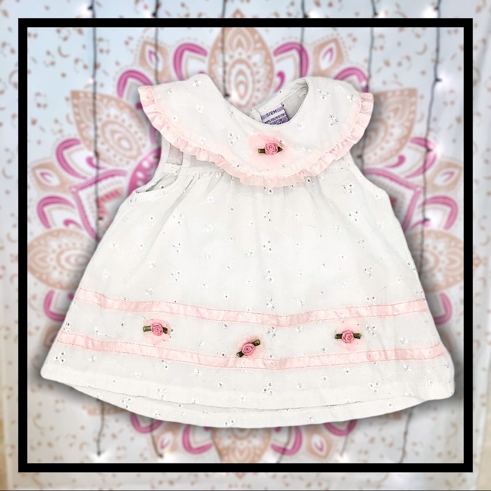 KT Kids Girls white Eyelet & Rose Sleeveless Dress